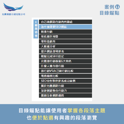 網頁目錄錨點文字-使用者體驗案例